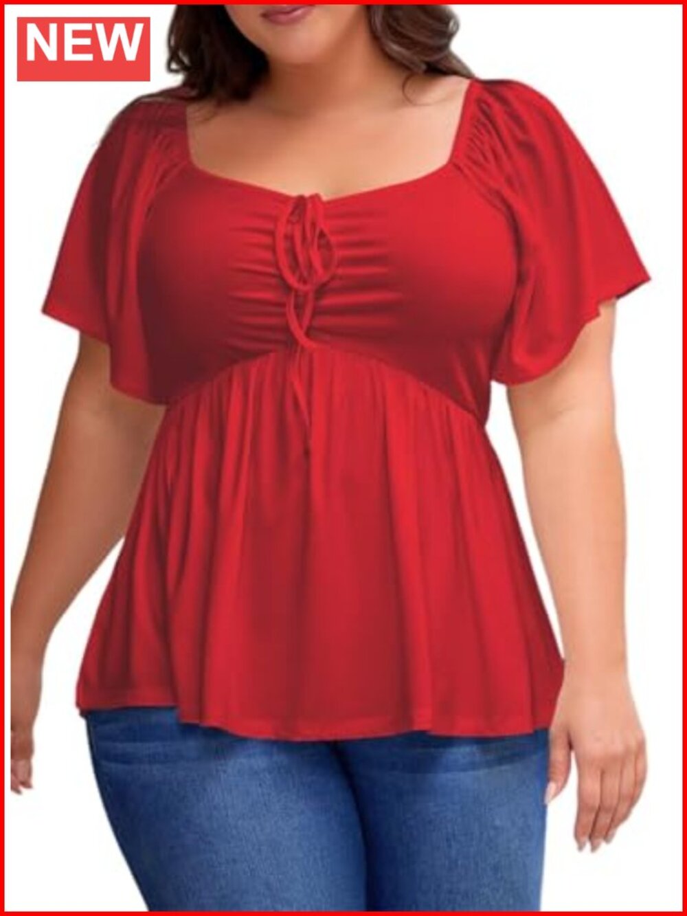 Women's Plus Size Short Sleeve Sweetheart Neck Peplum Blouse Ruched Top